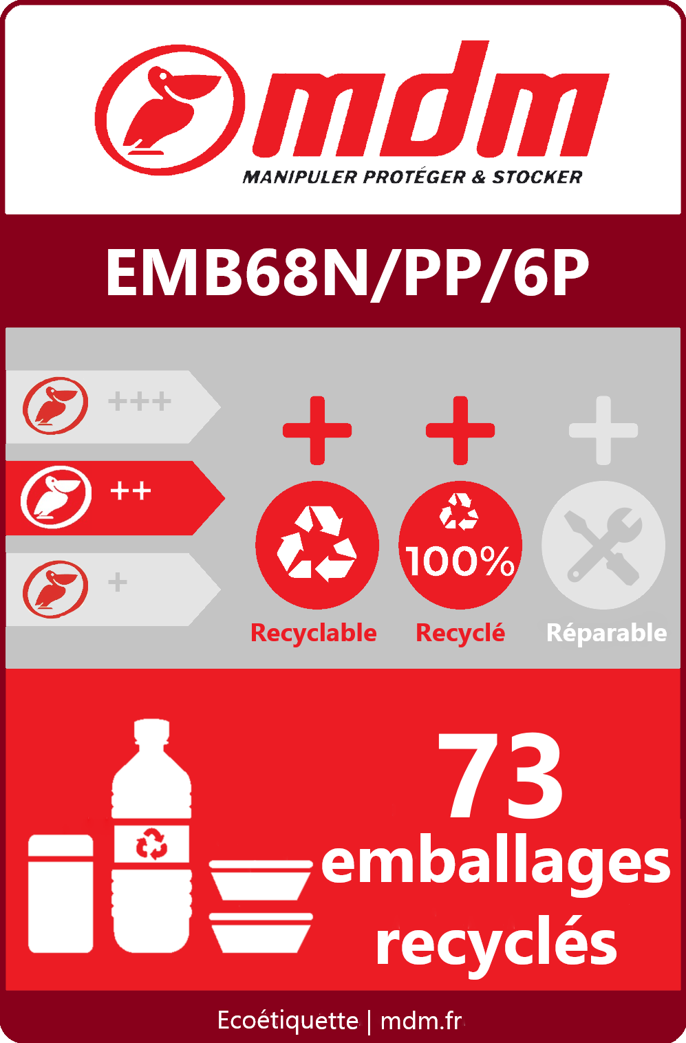 Palette plastique recyclé 6 plots emboîtable - EMB68N/PP/6P