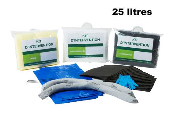 KITS D'INTERVENTION absorbants industriels : 25 litres